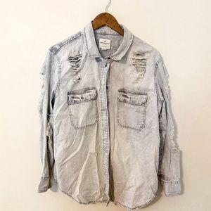 Distressed Jean Button Up